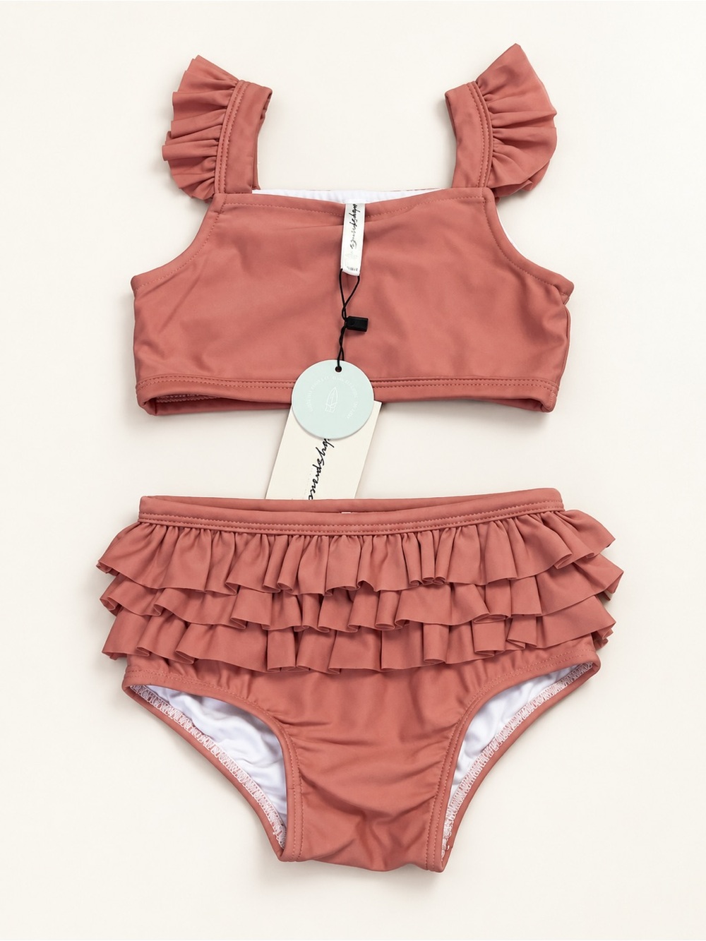 Girls' Ruffle Bikini Set in Dusty Rose - Brand: